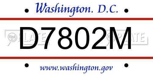 D7802M District Of Columbia License Plate