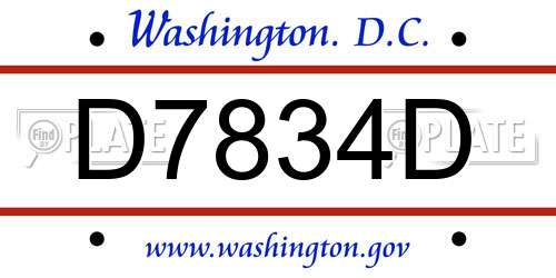 D7834D District Of Columbia License Plate