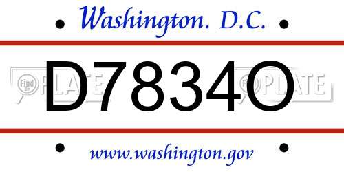 D7834O District Of Columbia License Plate