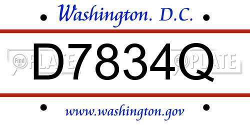 D7834Q District Of Columbia License Plate