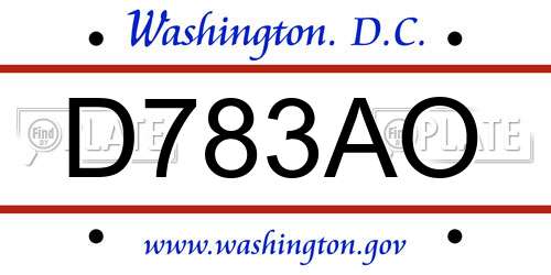 D783AO District Of Columbia License Plate