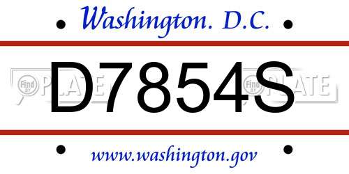 D7854S District Of Columbia License Plate