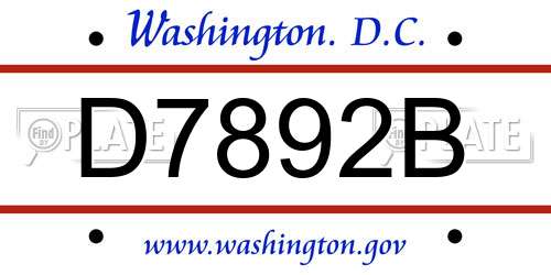 D7892B District Of Columbia License Plate
