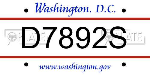 D7892S District Of Columbia License Plate
