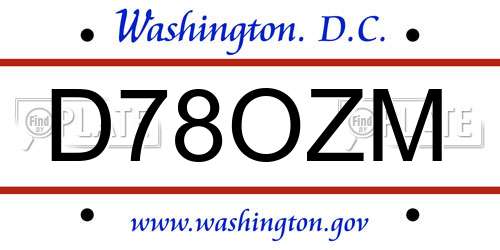 D78OZM District Of Columbia License Plate