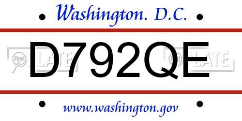 D792QE District Of Columbia License Plate