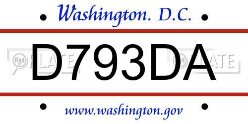D793DA District Of Columbia License Plate
