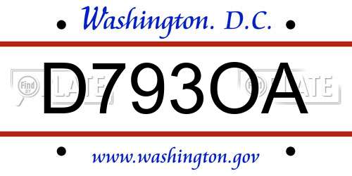 D793OA District Of Columbia License Plate