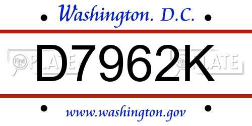 D7962K District Of Columbia License Plate