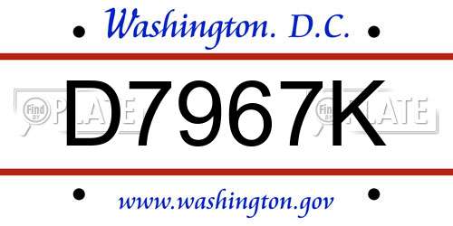 D7967K District Of Columbia License Plate