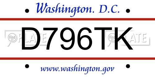 D796TK District Of Columbia License Plate