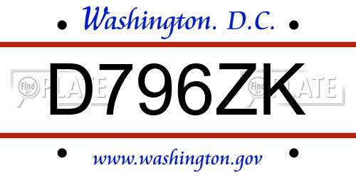D796ZK District Of Columbia License Plate