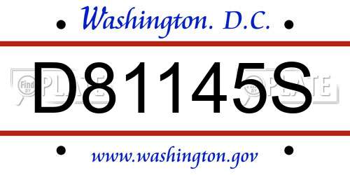 D81145S District Of Columbia License Plate