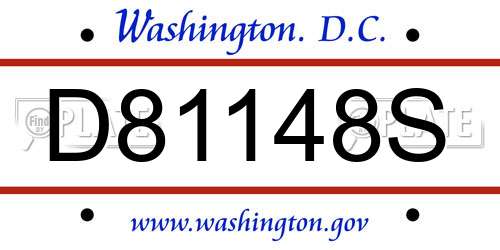 D81148S District Of Columbia License Plate