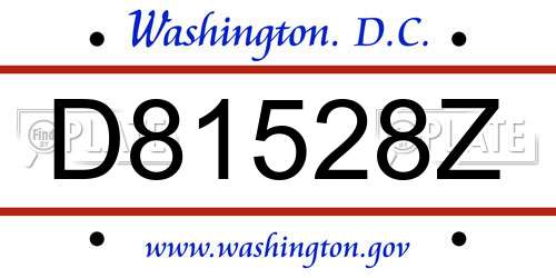 D81528Z District Of Columbia License Plate