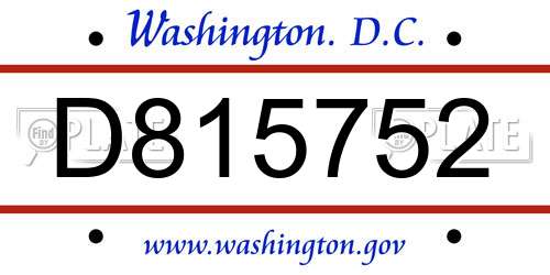 D815752 District Of Columbia License Plate