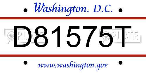 D81575T District Of Columbia License Plate