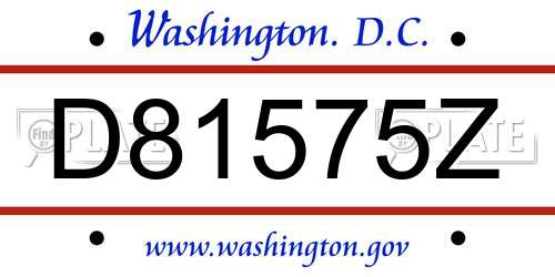 D81575Z District Of Columbia License Plate