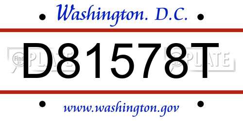 D81578T District Of Columbia License Plate