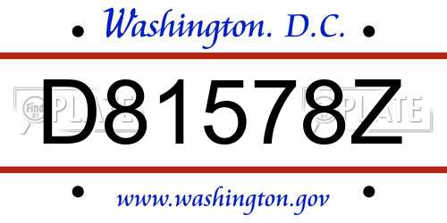 D81578Z District Of Columbia License Plate
