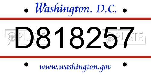 D818257 District Of Columbia License Plate