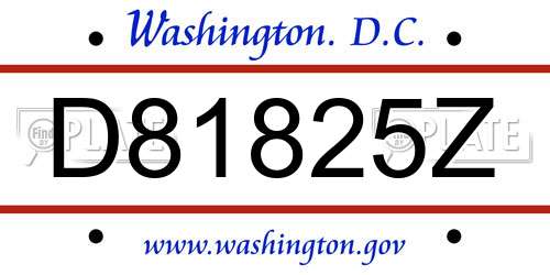 D81825Z District Of Columbia License Plate