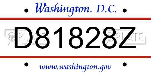 D81828Z District Of Columbia License Plate