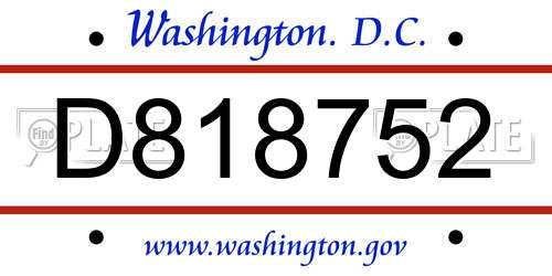 D818752 District Of Columbia License Plate