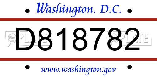 D818782 District Of Columbia License Plate