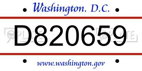 D820659 District Of Columbia License Plate