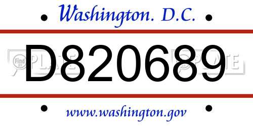 D820689 District Of Columbia License Plate