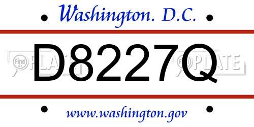 D8227Q District Of Columbia License Plate