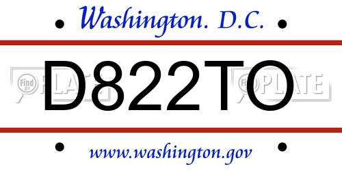 D822TO District Of Columbia License Plate