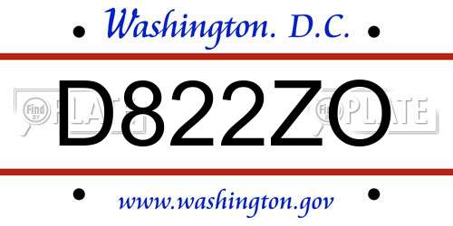D822ZO District Of Columbia License Plate