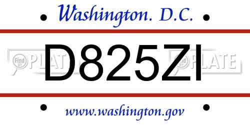 D825ZI District Of Columbia License Plate