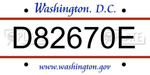 D82670E District Of Columbia License Plate