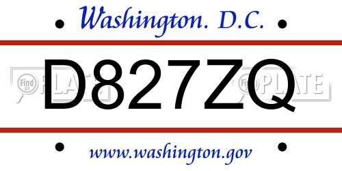 D827ZQ District Of Columbia License Plate