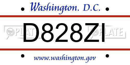 D828ZI District Of Columbia License Plate