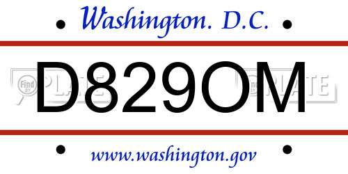 D829OM District Of Columbia License Plate