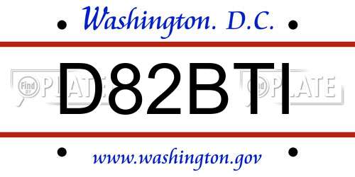 D82BTI District Of Columbia License Plate