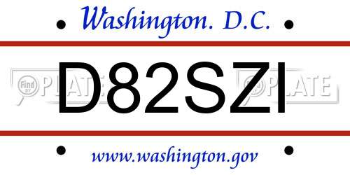D82SZI District Of Columbia License Plate