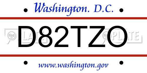D82TZO District Of Columbia License Plate