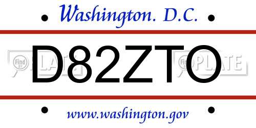 D82ZTO District Of Columbia License Plate