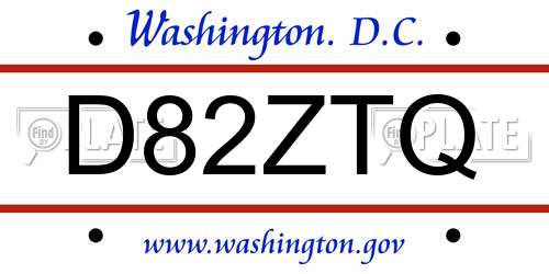 D82ZTQ District Of Columbia License Plate