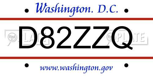D82ZZQ District Of Columbia License Plate