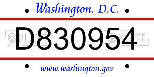 D830954 District Of Columbia License Plate