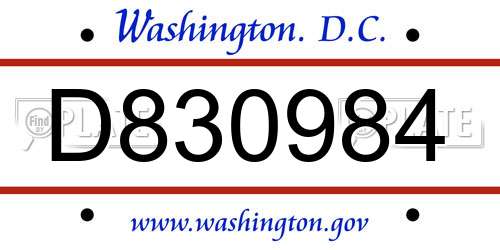 D830984 District Of Columbia License Plate