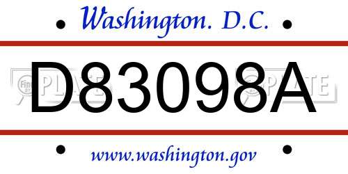 D83098A District Of Columbia License Plate