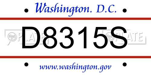 D8315S District Of Columbia License Plate