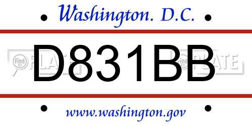 D831BB District Of Columbia License Plate